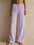 Women Plaid Elastic Drawstring Waist Wide Leg Lounge Pants