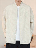 Men Chinese Style Vintage Floral Print Button Up Long Sleeve Shirts