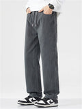 ‌Men's Loose Fit Thermal Lined Casual Workwear Straight Pants for Autumn Winter