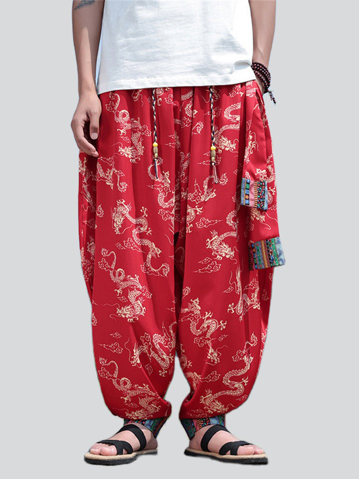 Men's Loong Graphic Ethnic Style Ice Silk Pants
