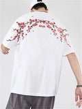 Male Cotton Blossom Embroidery Casual Half Sleeve Shirts