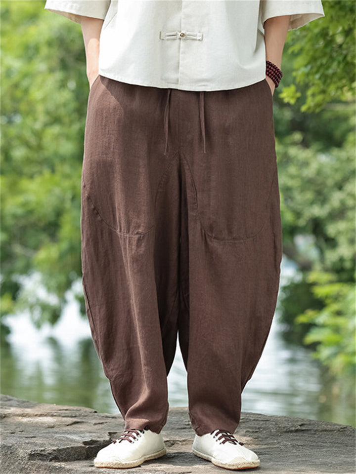 Men's Summer Simple Solid Color Linen Casual Harem Pants