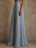 Womens Summer Floral Tie Dye Wide Leg Mesh Sheer Boho Pants