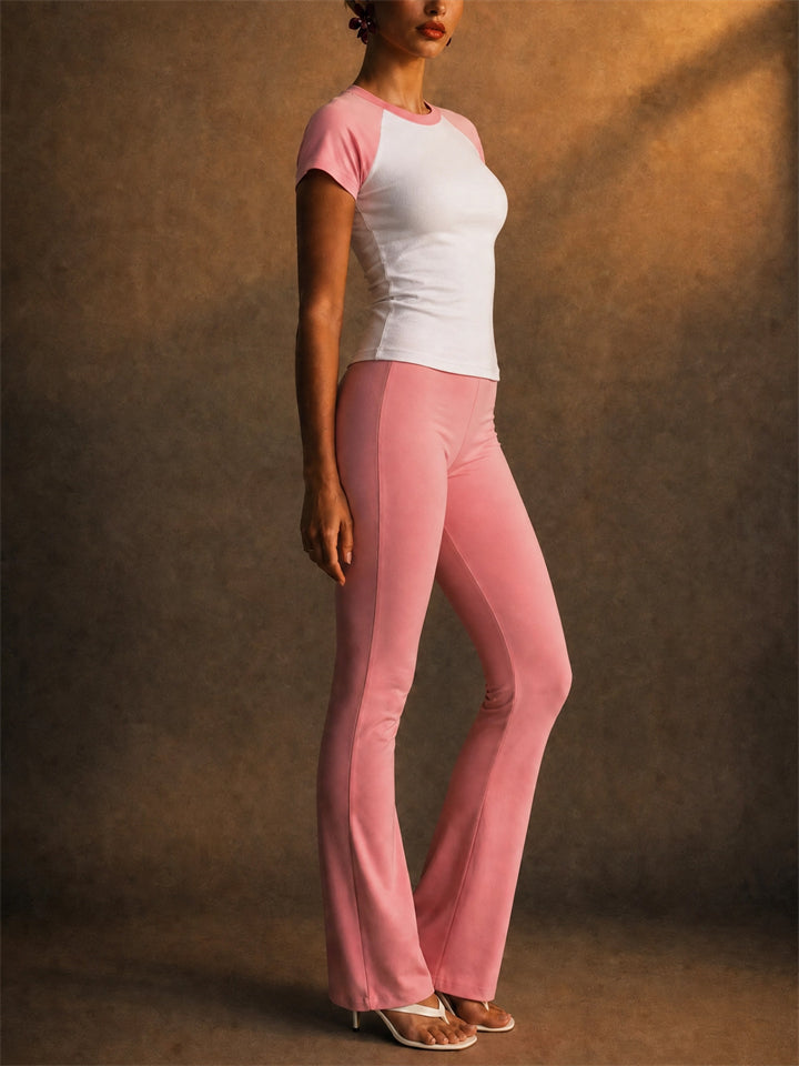 Womens 2 Piece Raglan Tee High Waisted Flare Leggings Set