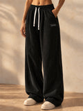 Women Corduroy Wide Leg Drawstring Elastic Waist Loose Fit Pants