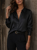 Women Chic Textured Satin Long Sleeve Button Down Shirts