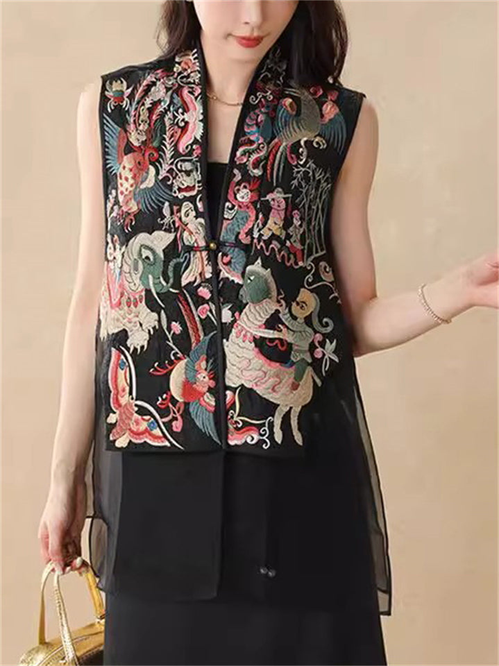 New Oriental Style Black Myth Element Embroidered TangSuit Vest