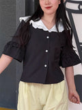 Women's Summer Contrast Color Lotus Short Sleeved Shirts