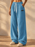 Women Corduroy Wide Leg Drawstring Elastic Waist Loose Fit Pants