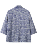 Men's Chinese Style Loong Jacquard Zen Style Half Sleeve Cardigan