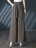 Women's Drape Jacquard High Waist Wide Leg Dress Pants with Belt