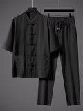 Men's Comfy Simple Chinese Style Summer Short Sleeve Tangsuit Outfits