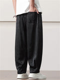 Men's Retro Chinese Style Plum Blossom and Bamboo Print Wide Leg Pants