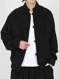 Chinese Style Corduroy Mandarin Collar Jacket with Chinese Knot Buttons for Men