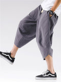 Men's Hem Side Slit Kung Fu Training Cropped Pants