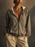 Womens Casual Striped Zip Up Hoodie Oversized Sweatshirts