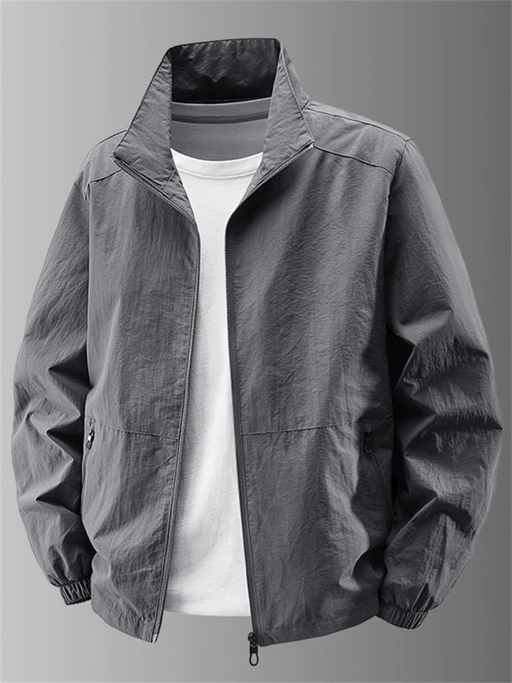 ‌Men's Lightweight Stand Collar Zipper Jacket with Pockets Casual Wear