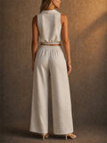 Women 2 Piece Sleeveless Polo and Geometric Wide Leg Pants Set