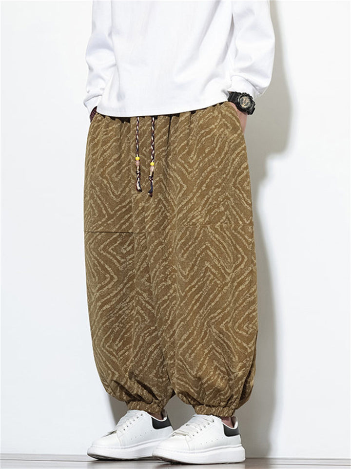 Male's Retro Geometric Texture Printed Wide Leg Bloomers Pants