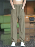 Summer Loose Fit Workwear Pants for Women with Drawstring and Pockets