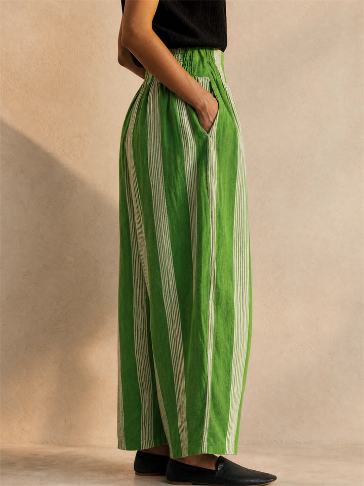 Womens Holiday Style Striped Wide Leg Pants with Pockets