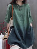 Women's Summer Gradient Distressed Loose Splited Short Sleeve Shirt