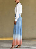 Women High Waisted Wide Leg Ombre Gradient Denim Jeans