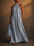 Women's Elegant Ruffled Halter Maxi Dress