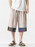 Summer Men's Cotton Linen Spliced Cropped Pants