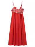 Women's Summer Red 3D Fish Embroidery Loose Strap Dress