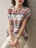 Women's Summer Casual V Neck Stripe Shirts