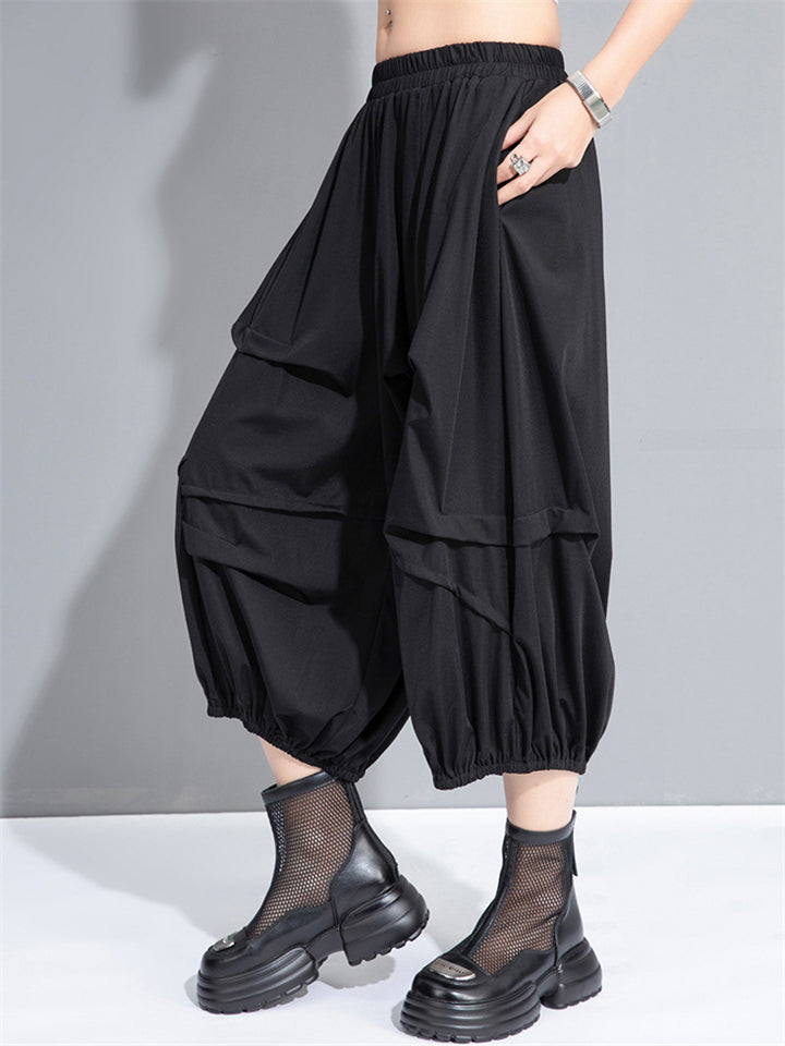 Women's Fashion All Black Wide Leg Capri Pants