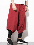 Men's Cotton Linen Solid Color Drop Crotch Capri Pants