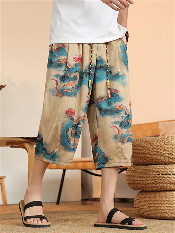 Men's Summer Loose Chinese Style Printed Capri Pants