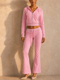 Womens Cropped Hoodie Flare Pants Two Piece Lounge Set