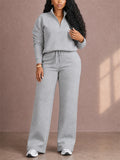 Women Half Zip Sweatsuit Set Wide Leg Pants 2 Piece Lounge Outfit