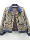 Women's Vintage Autumn Floral Jacquard Patchwork Lapel Jackets