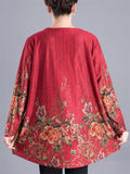 Plus Size Floral Print Long Sleeve O-Neck Shirt for Women