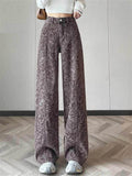 Women's Stylish Printed High Waist Wide Leg Denim Jeans