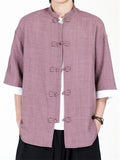 Men's Summer Chinese Style Contrast Cuff Loose Fit TangSuit Shirts
