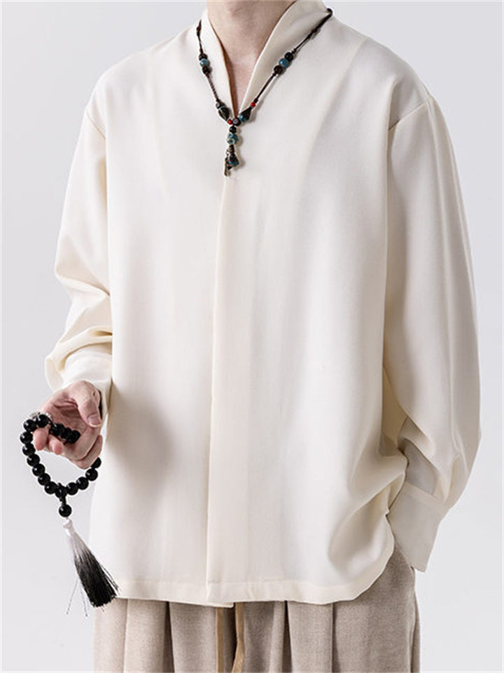 Men's Autumn Zen Style Solid Color Long Sleeve Shirts