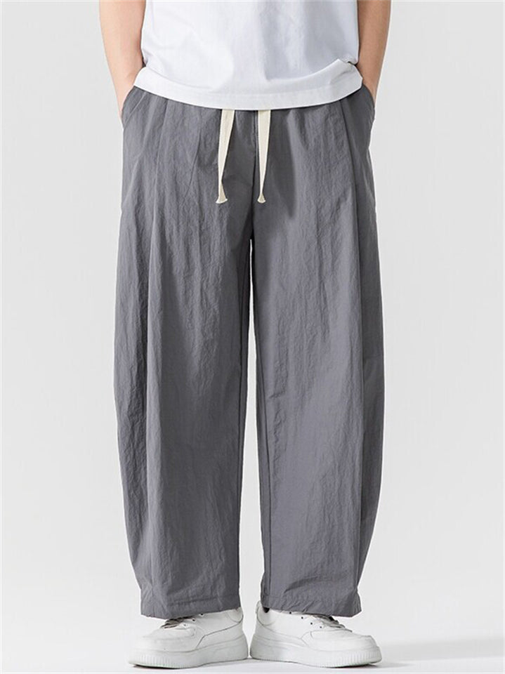 Men's Casual Simple Solid Color Drawstring Wide Leg Straight Pants