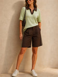 Women Knit Polo Shirt and High Waisted Bermuda Shorts Set