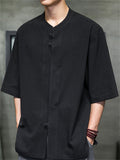 Summer Men's Linen Solid Color Half Sleeve Shirts