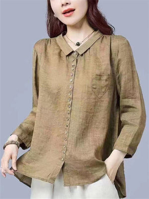 Solid Color Relaxed Fit Comfortable Linen Shirt for Women