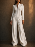 Women's White Contrast Trim 2 Piece Zip Slim Jacket and Wide Leg Tracksuit