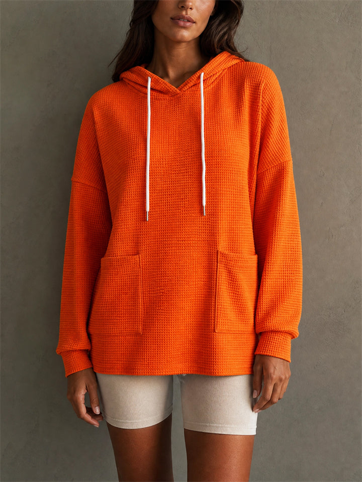 Womens Pullover Waffle Knit Hoodie with Pockets