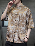 Summer Cool Chinese Style Print Stand Collar Half Sleeve Shirts