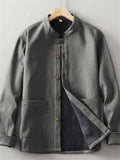 Men's Ramine Cotton Solid Color Stand Collar Fleece Lined Jacket