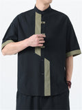 Men's Summer Contrast Color Linen Short Sleeve Shirts